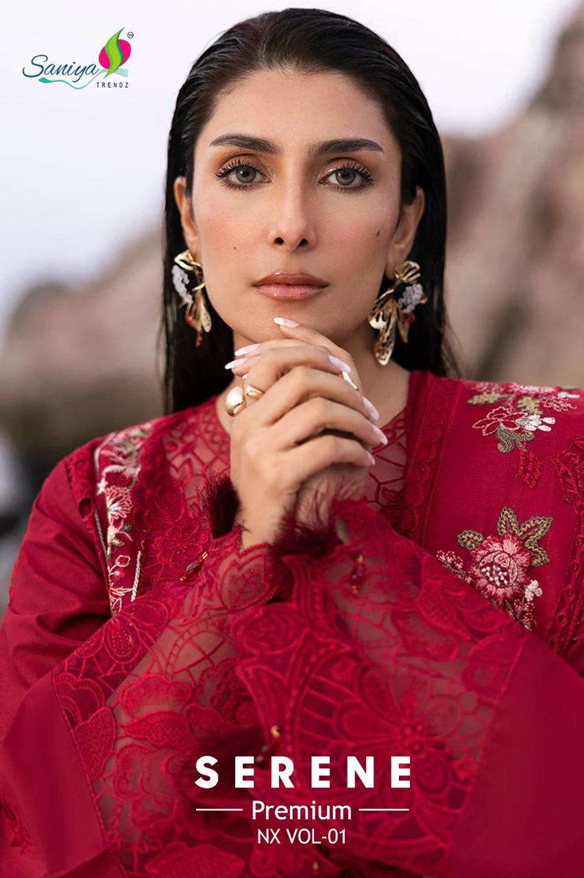 SANIYA TRENDZ SERENE PREMIUM VOL-01 PURE HEAVY EMBROIDERY COTTON PAKISTANI DRESSES-00071