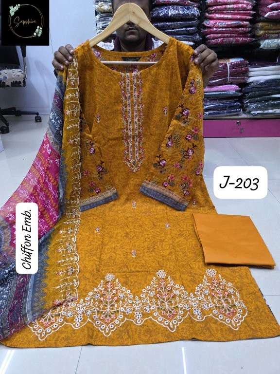 SAPPHIRE JAZMIN VOL-203 PURE LAWN COTTON PRINTED PAKISTANI DRESSES-00272