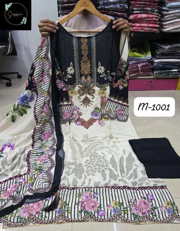SAPPHIRE M-1001 PURE VISCOSE MUSLIN EMBROIDERY PRINTED PAKISTANI DRESSES-00272