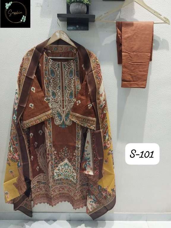 SAPPHIRE S-101 PURE COTTON PRINTED PAKISTANI EMBROIDERY PRINTED DRESSES-00272