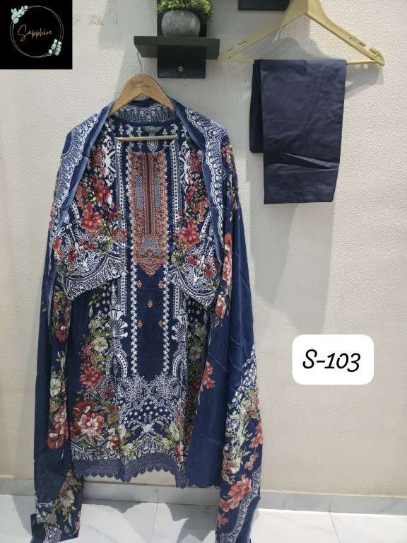 SAPPHIRE S-103 SERIES PURE LAWN EMBROIDERY PRINRED DRESSES-00272