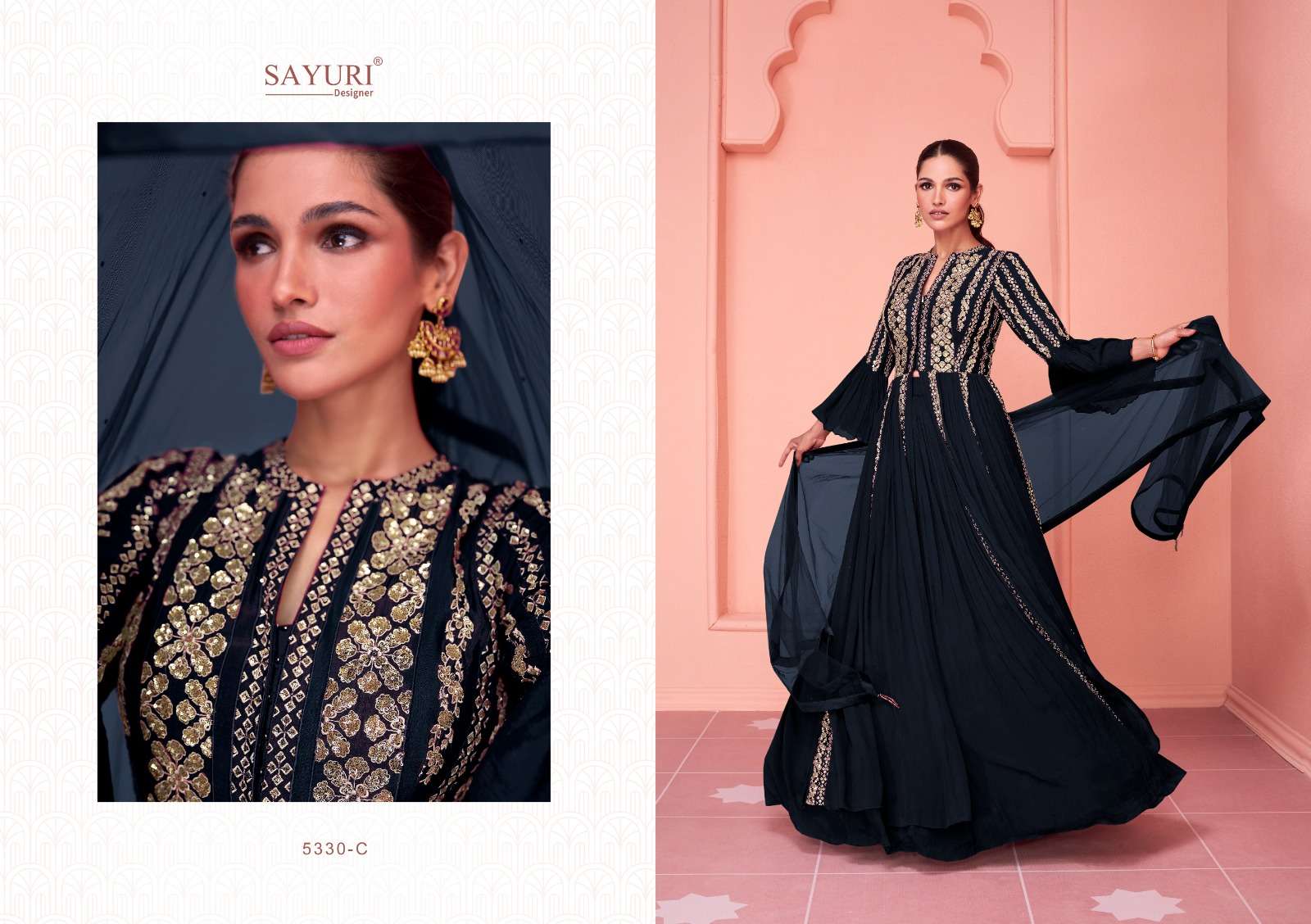 SAYURI KIARAA GOLD HEAVY EMBROIDERY GEORGETTE DRESSES-00150