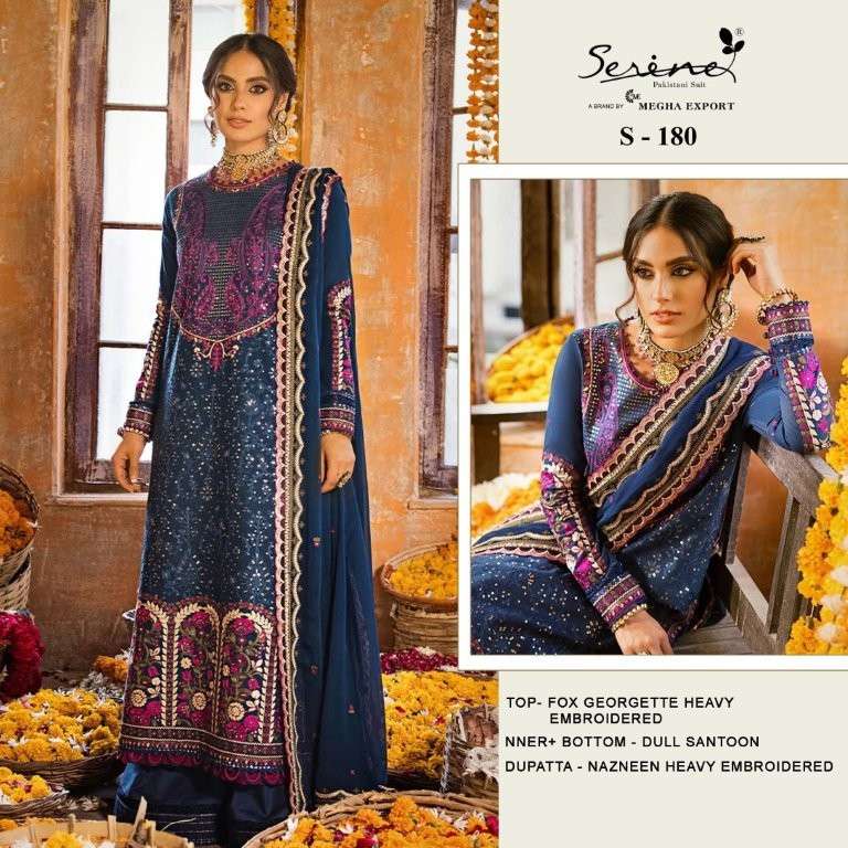 SERENE S-180 PURE FAUX GEORGETTE EMBROIDERY PRINTED PAKISTANI DRESSES-00201