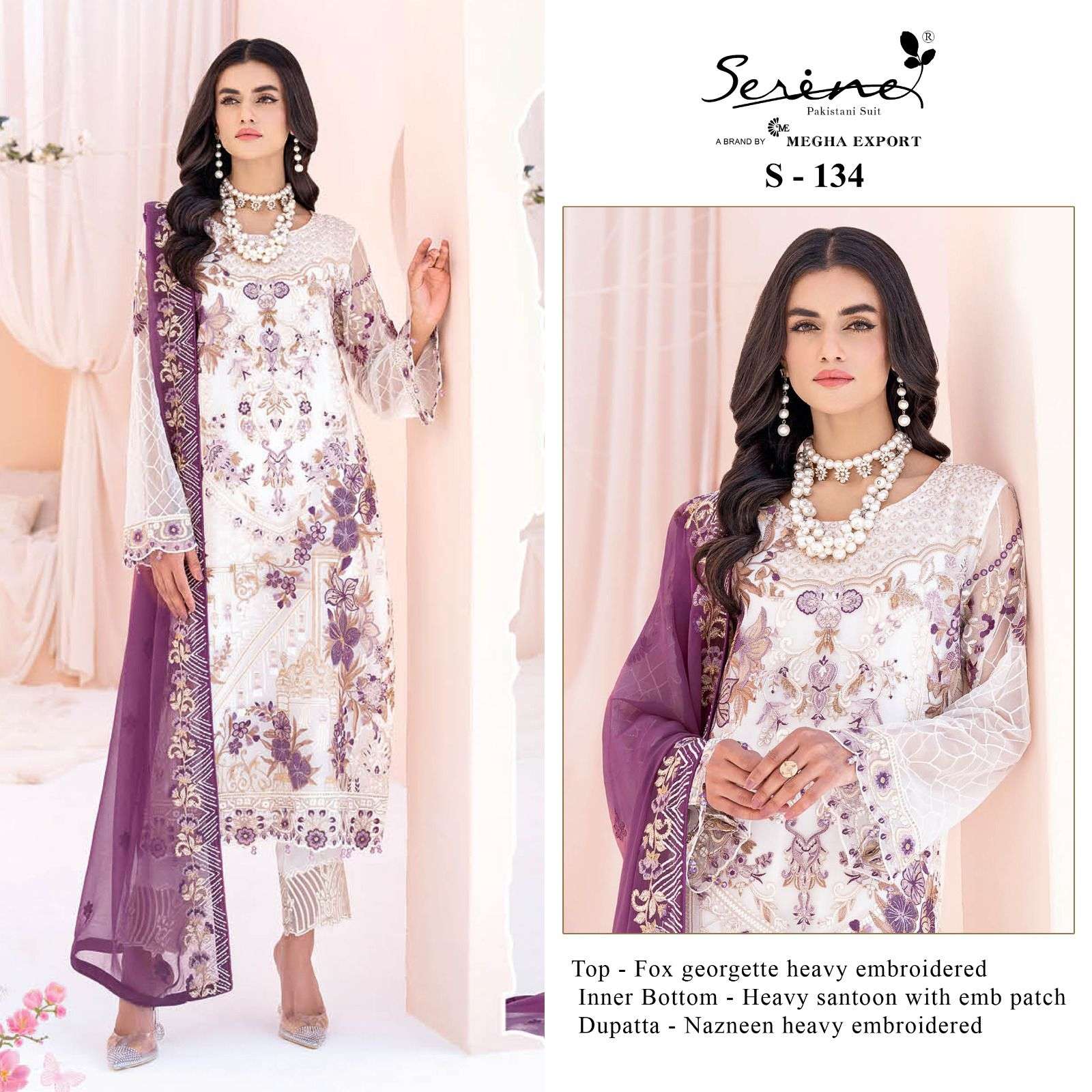 SERENE S-184 PURE FAUX GEORGETTE EMBROIDERY PAKISTANI DRESS-00201