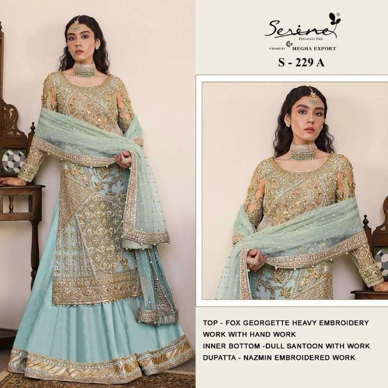 SERENE S-229 A TO C PURE FAUX GEORGETTE EMBROIDERY PRINTED PAKISTANI DRESSES-00201