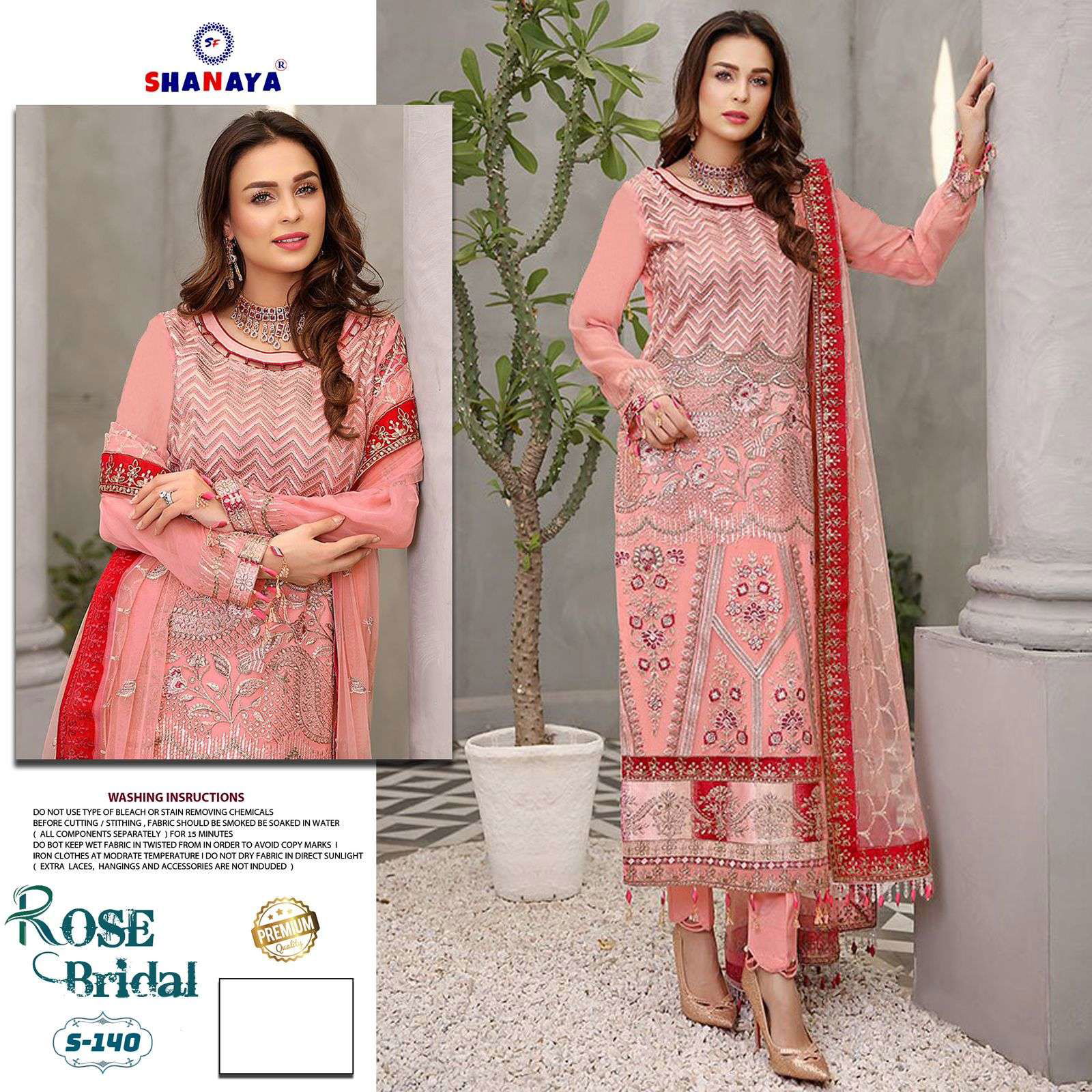 SHANAYA FASHION ROSE BIRDAL S-140 COLOUR  HEAVY EMBROIDERY FAUX GEOREGTTE PAKISTANI DRESS-00201