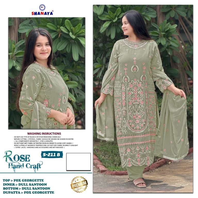 SHANAYA FASHION ROSE HAND CRAFT S-211 PURE FAUX GEORGETTE EMBROIDERY PAKISTANI DRESSES-00201