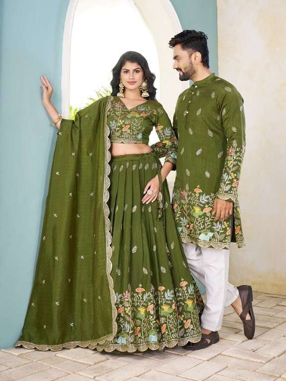 COUPLE VOL-5 BY ASLIWHOLESALE DESIGNER PURE SILK EMBROIDERY PRINTED LEHENGAS & MENS KURTAS-00026