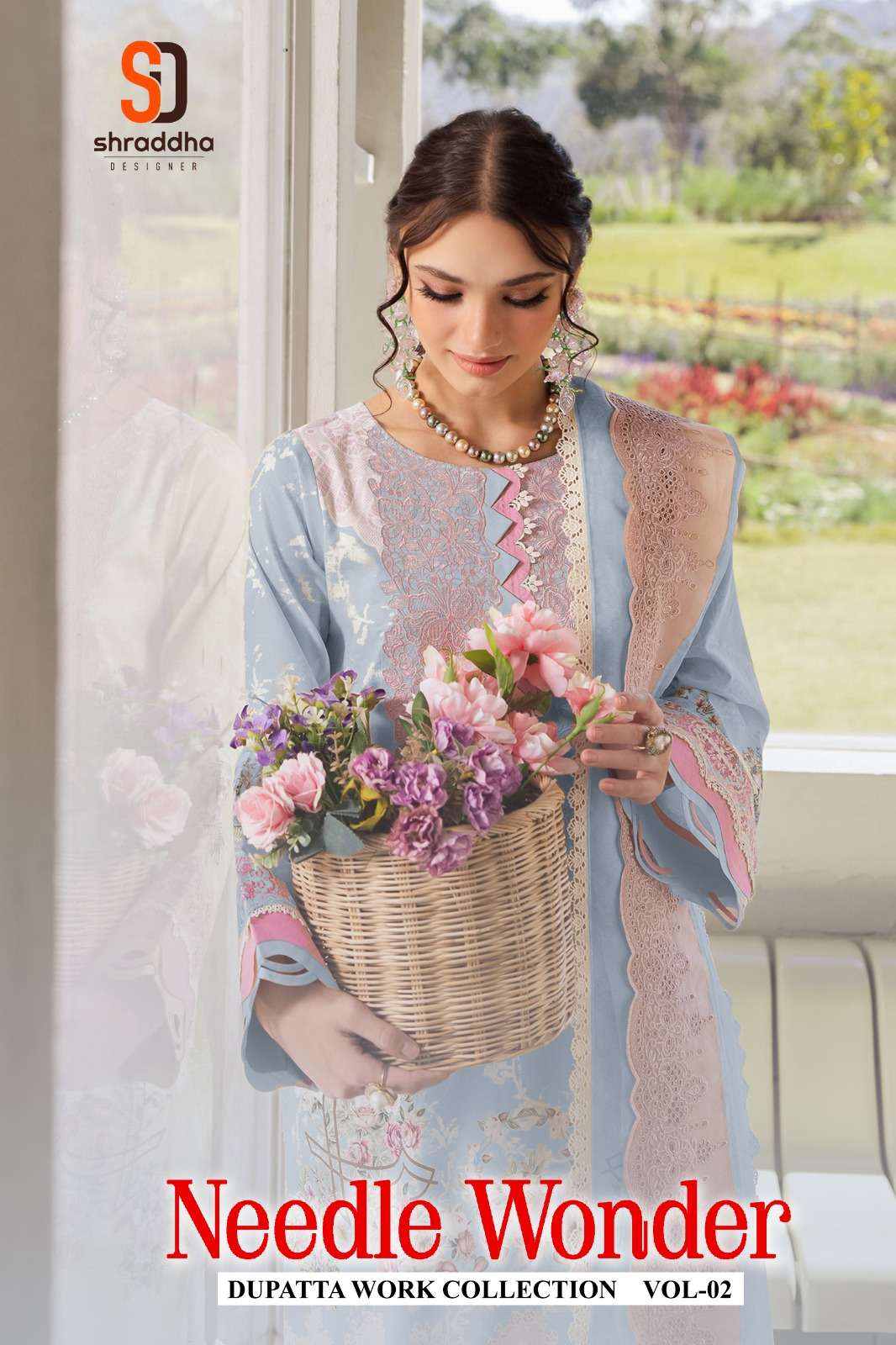SHRADDHA DESIGNER NEEDLE WONDER VOL-02 PURE COTTON EMBROIDERY PAKISTANI DRESSES-00011