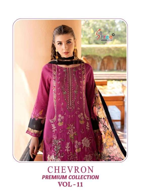 SHREE FAB CHEVRON PREMIUM COLLECTION VOL-11 PURE COTTON EMBROIDERY PAKISTANI DRESSES-00011