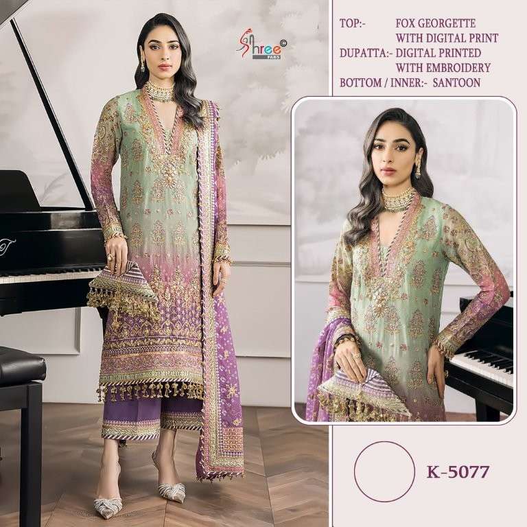 SHREE FAB K-5077 SERIES PURE FAUX GEORGETTE EMBRODIERY PAKISTANI DRESS-00201