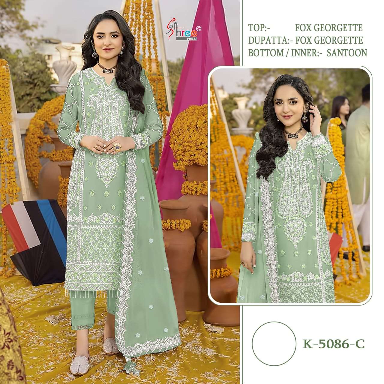 SHREE FAB K-5086 SERIES PURE FAUX GEORGETTE EMBRODIERY PAKISTANI DRESSES-00201
