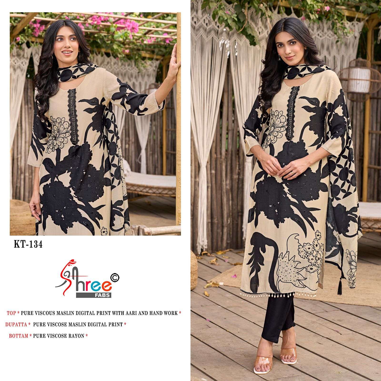 SHREE FAB KT-134 PURE VISCOSE MUSLIN PRINTED PAKISTANI DRESS-00201