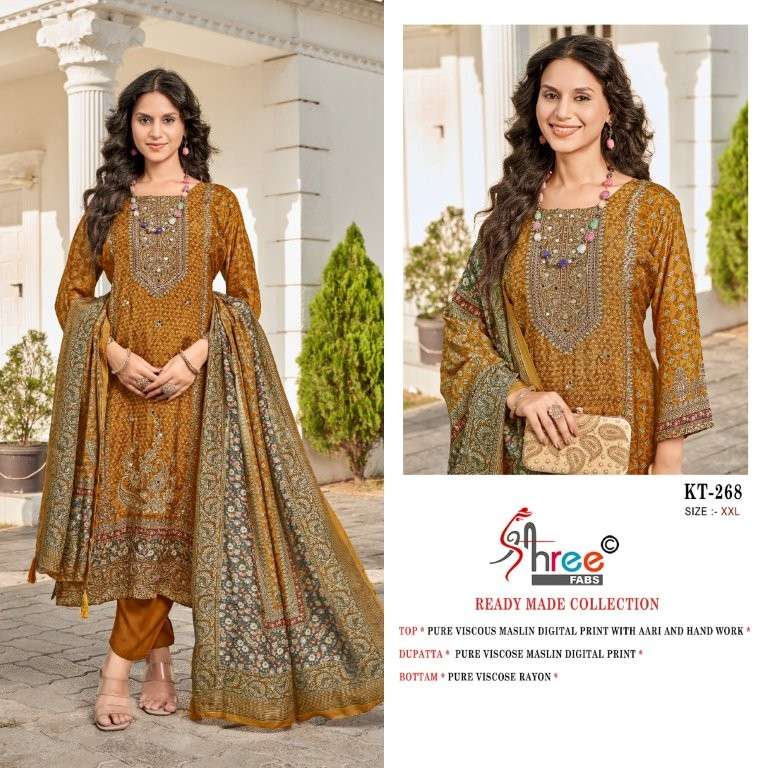 SHREE FAB KT-268 HEAVY VISCOSE MUSLIN EMBROIDERY PAKISTANI DRESSES-00011