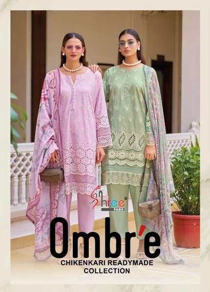 SHREE FAB OMBRE CHIKANKARI COLLECTION PURE COTTON LAWN PAKISTANI DRESSES-00011