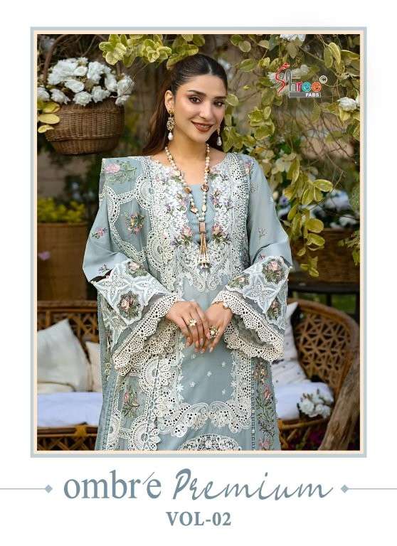 SHREE FAB OMBRE PREMIUM VOL-02 3961 TO 3966 SERIES HEAVY EMBROIDERY COTTON PAKISTANI DRESSES-00011