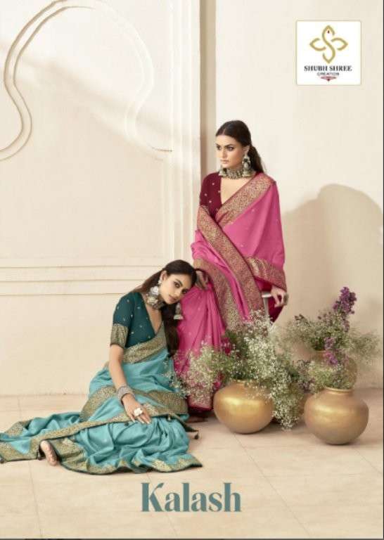 SHUBH SHREE KALASH 1001 TO 1006 SERIES PURE VELVET SILK EMBROIDERY PRINTED SAREES-000225