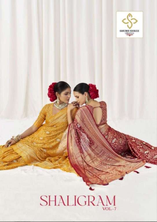 SHUBH SHREE SHALIGRAM VOL-7 7001 TO 7010 SERIES PURE FANCY BHANDHEJ PRINTED SAREES-00025