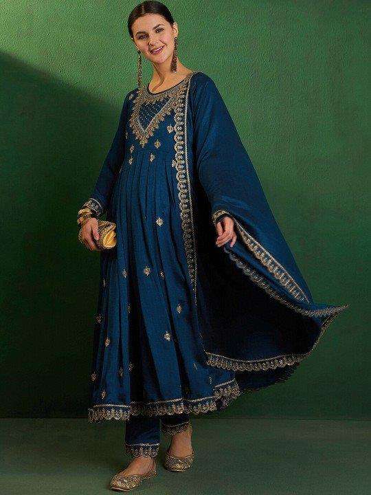 SIMRAN BY ASLIWHOLESALE DESIGNER PURE VICHITRA SILK EMBROIDERY DRESSES-00264