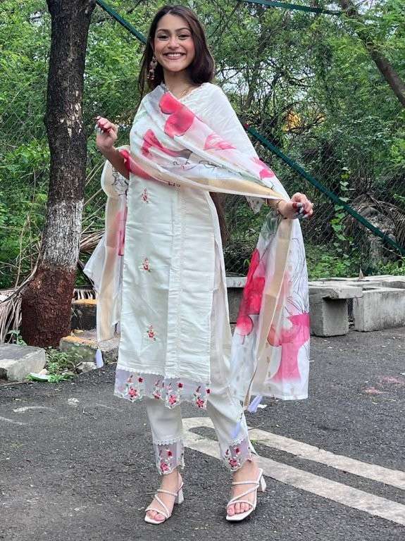 SONU BY ASLIWHOLESALE DESIGNER PURE VISCOSE CHANDERI EMBROIDERY PRINTED DRESSES-00264