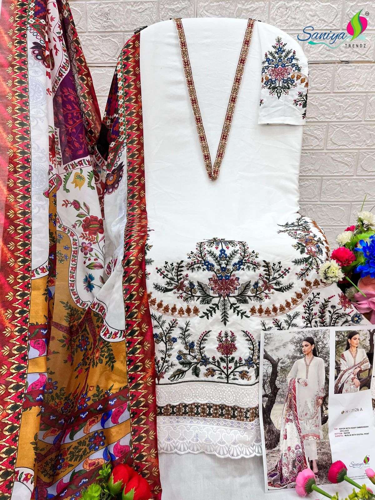 ST-7126 HIT DESIGN BY SANIYA TRENDZ RAYON CHIKANKARI PAKISTANI DRESSES-00071