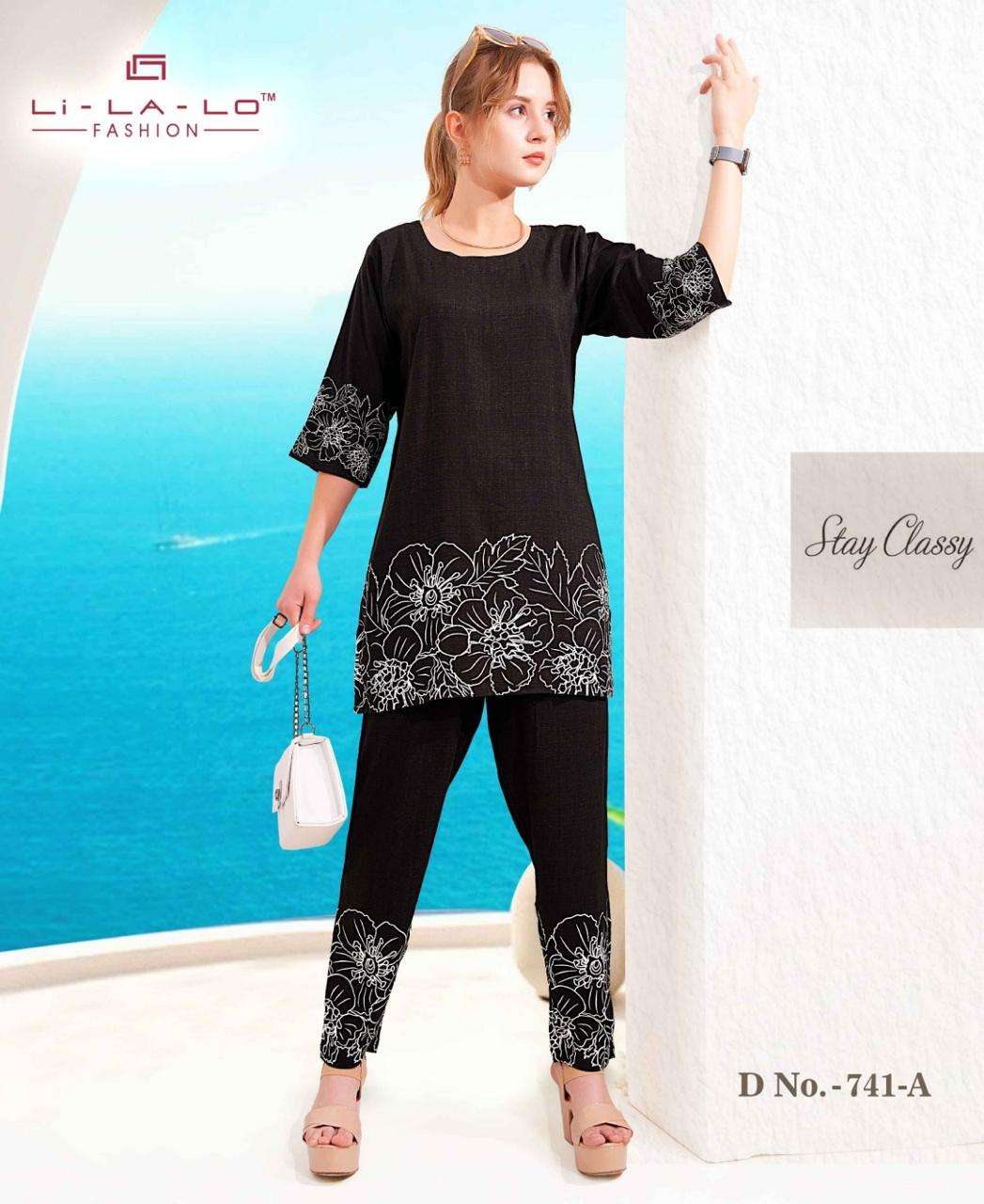 STAY CLASSY BY ASLIWHOLESALE DESIGNER 741-A TO 741-F SERIES PURE RAYON PRINTED CO-ORD SET-00014