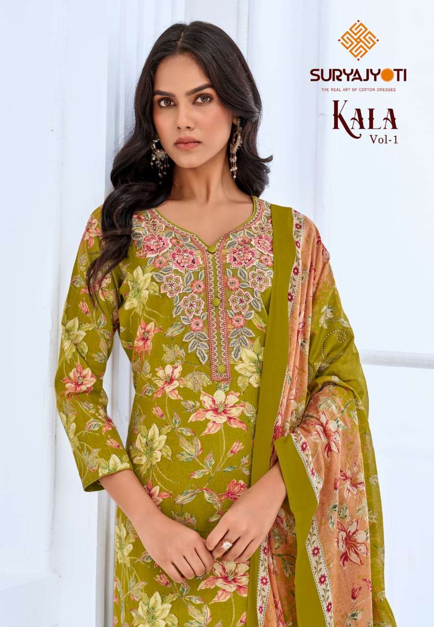 SURYAJYOTI KALA VOL-1 1001 TO 1008 SERIES PURE COTTON PRINTED EMBROIDERY DRESSES-00015