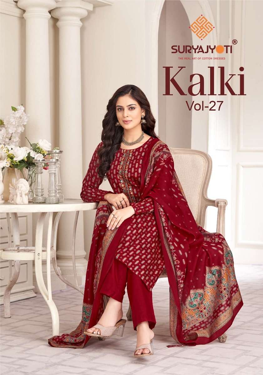 SURYAJYOTI KALKI VOL-27 27001 TO 27008 SERIES PURE SATIN PRINTED DRESSES-00015