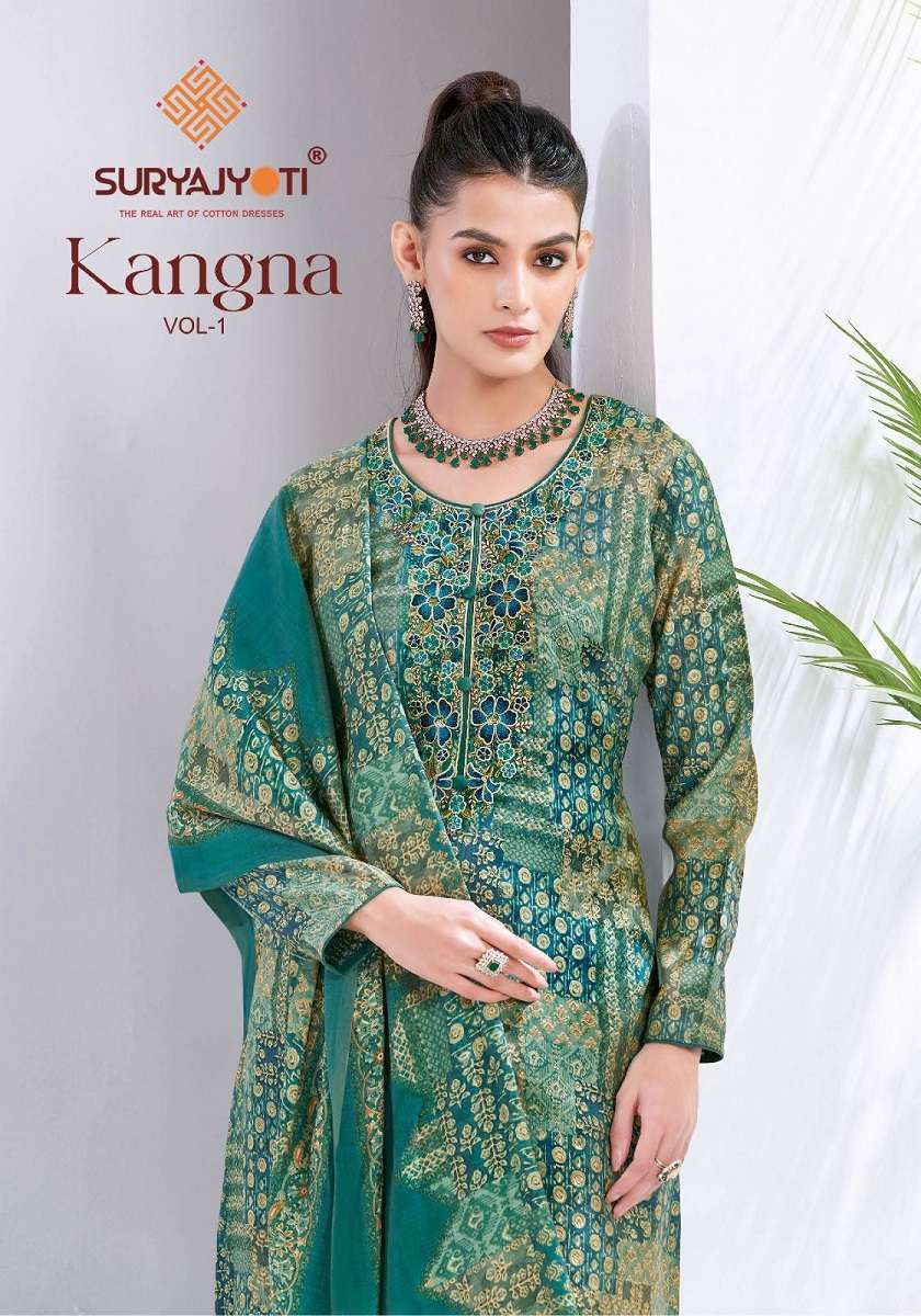 SURYAJYOTI KANGANA VOL-1 1001 TO 1006 SERIES PURE MODAL PRINTED EMBROIDERY DRESSES-00015