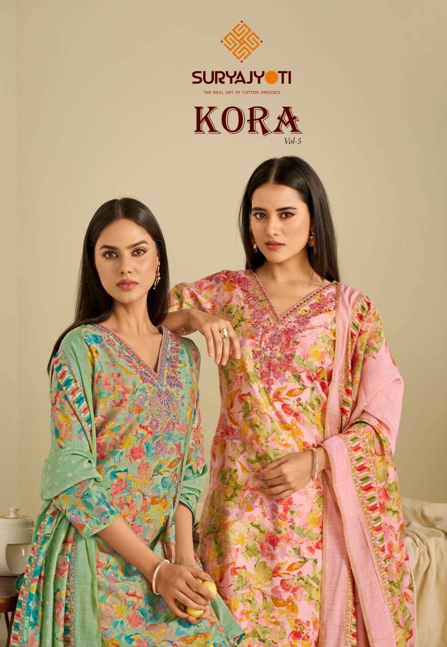 SURYAJYOTI KORA VOL-5 5001 TO 5006 SERIES PURE MODAL PRINTED DRESSES-00015