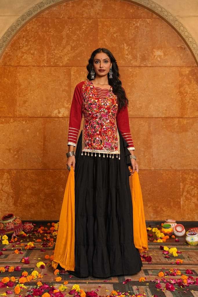 SWAROOP VOL-1 BLACK BY ASLIWHOLESALE DESIGNER PURE CREPE EMBROIDERY PRINTED LEHENGAS-00265