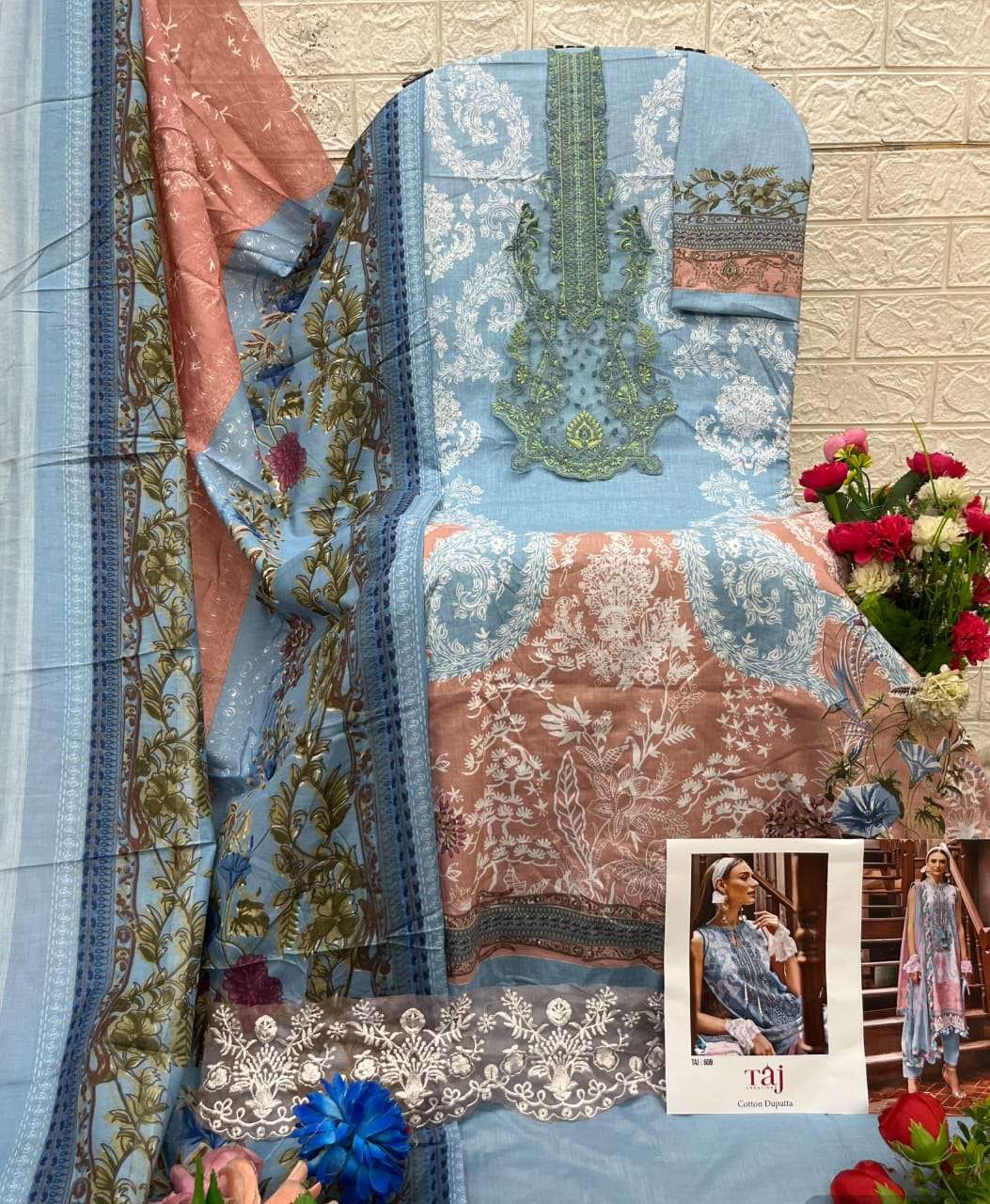 TAJ CREATION 608 SERIES PURE COTTON PRINTED EMBROIDERY DRESS-00071