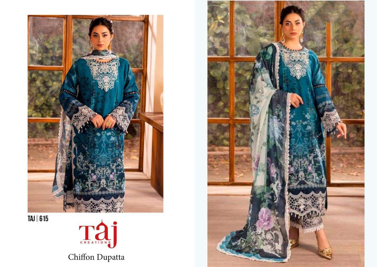 TAJ CREATION 615 SERIES PURE COTTON PRINTED EMBROIDERY DRESS-00201