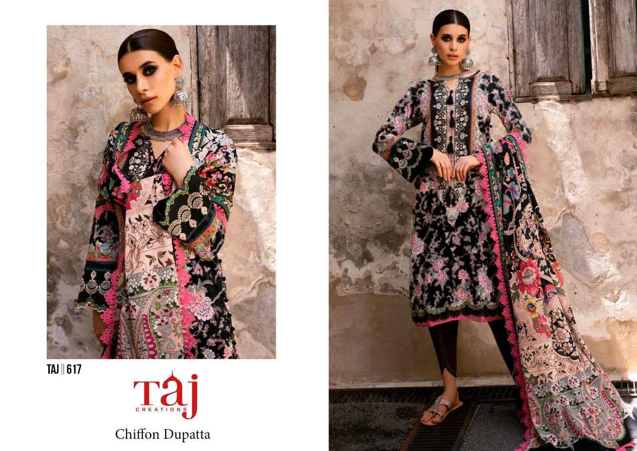 TAJ CREATION 617-618 SERIES PURE COTTON PRINTED EMBROIDERY DRESSES-00062
