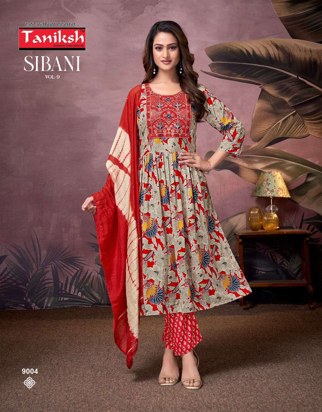 TANIKSH SIBANI VOL-9 9001 TO 9008 SERIES PURE RAYON EMBROIDERY DRESSES-00140