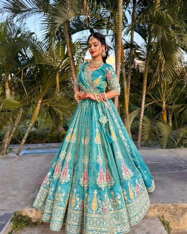 TAPI-259 BY ASLIWHOLESALE DESIGNER PURE COSMOS SIMMER EMBROIDERY LEHENGA-00185