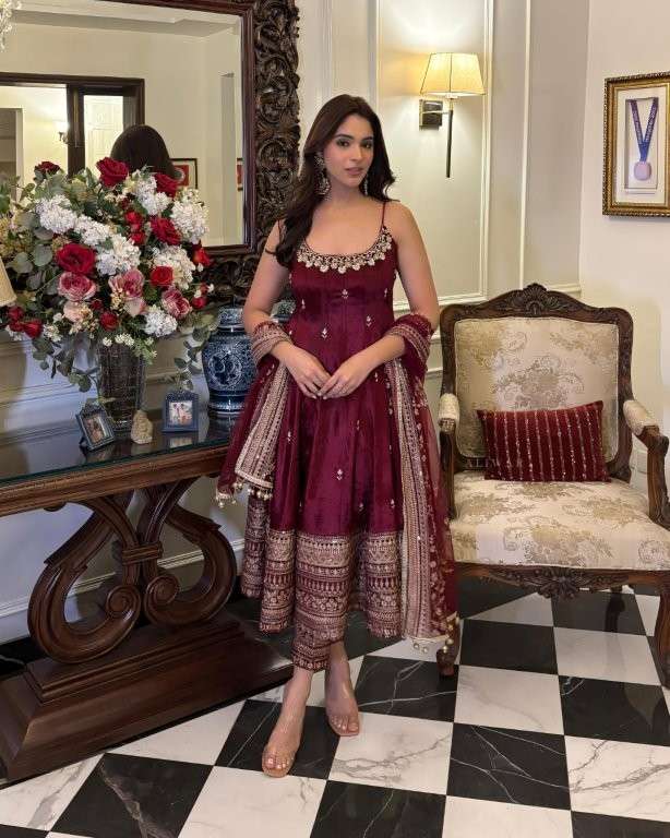 TD-6075 BY ASLIWHOLESALE DESIGNER PURE VICHITRA SILK EMBROIDERY PRINTED DRESSES-00235
