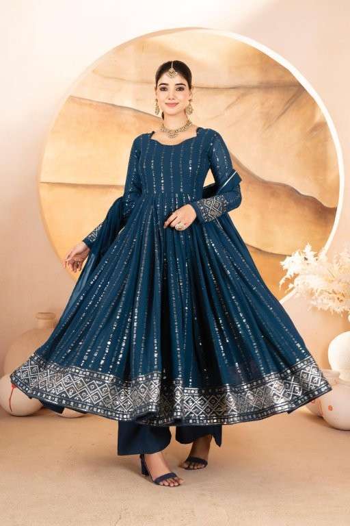 TD-6081 BY ASLWIHOLESALE DESIGNER PURE FAUX BLOOMING EMBROIDERY PRINTED DRESSES-00235