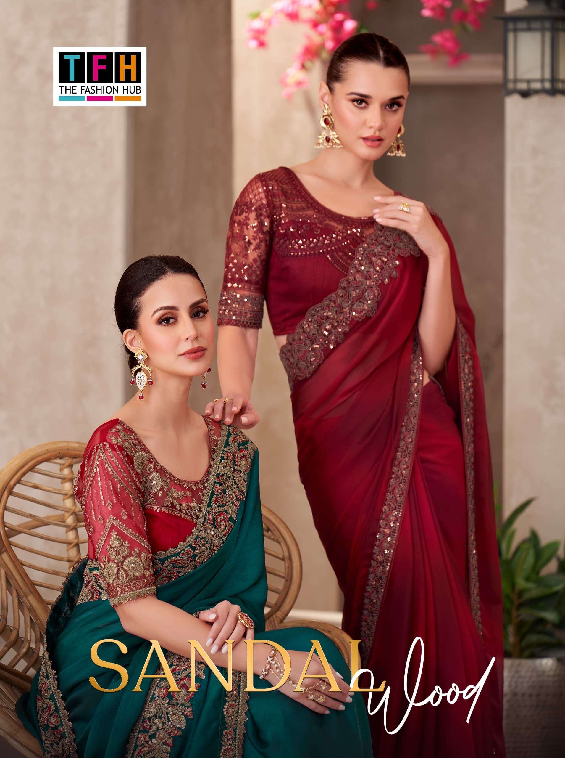 TFH SANDAL WOOD VOL-15 PURE SILK CHIFFON DESIGNER SAREES-00137