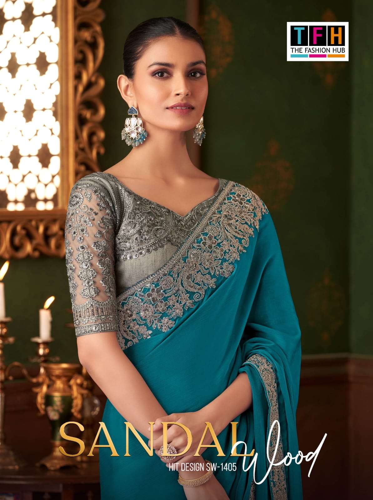 TFH SANDAL WOOD 1405 HITS PURE CHIFFON SILK SAREES-00137