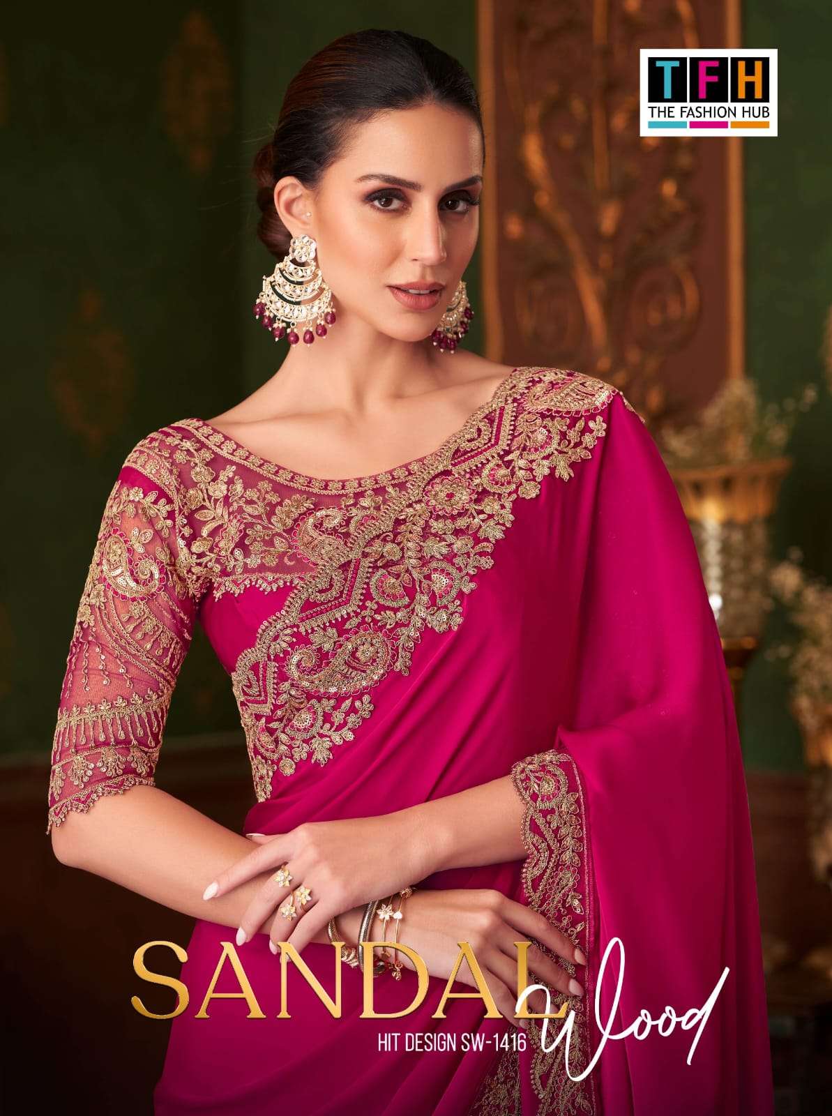 TFH SANDAL WOOD 1416 PURE SATTIN SILK SAREES-00004