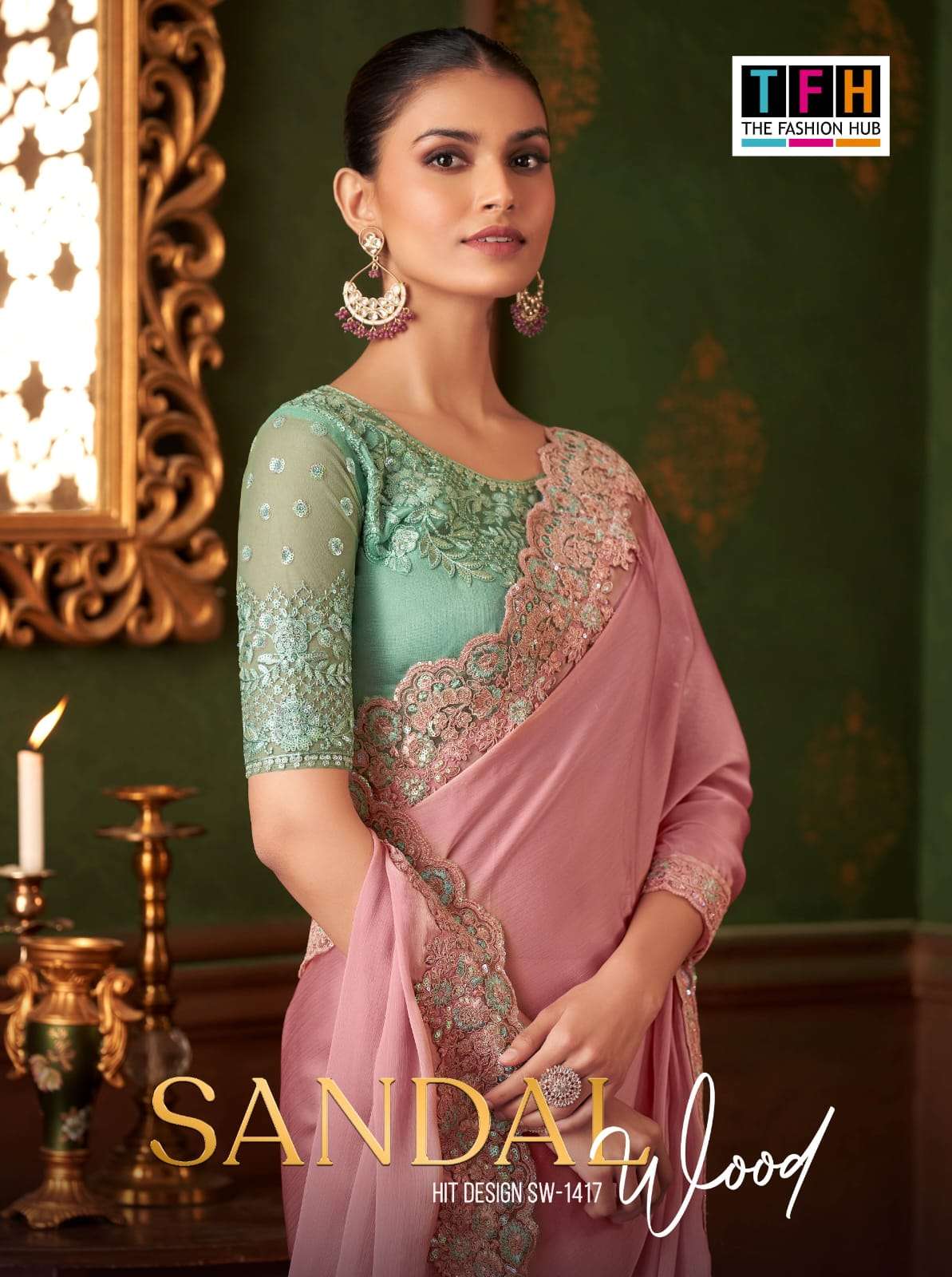 TFH SANDAL WOOD 1417 HITS PURE CHIFFON SILK SAREES-00137