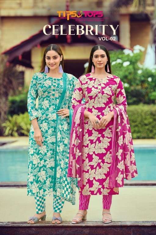 TIPS AND TOPS CELEBRITY VOL-02 1001 TO 1006 SERIES PURE RAYON PRINTED DRESSES-00014