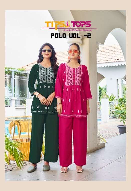 TIPS AND TOPS POLO VOL-02 1001 TO 1006 SERIES PURE RAYON SULB 18KG CO-ORD SET-00140