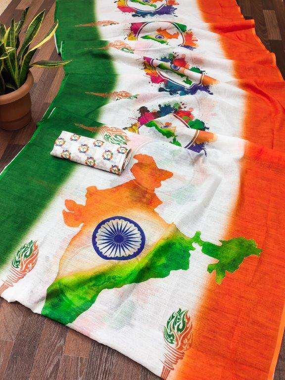 TIRANGA BY ASLIWHOLESALE DESIGNER PURE LINEN COTTON PRINTED SAREES-00279
