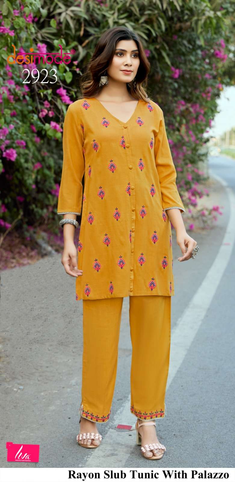TOP TUNIC COLLECTION BY ASLIWHOLESALE DESIGNER 2923 TO 3076 SERIES PURE RAYON EMBROIDERY CO-ORD SET-...