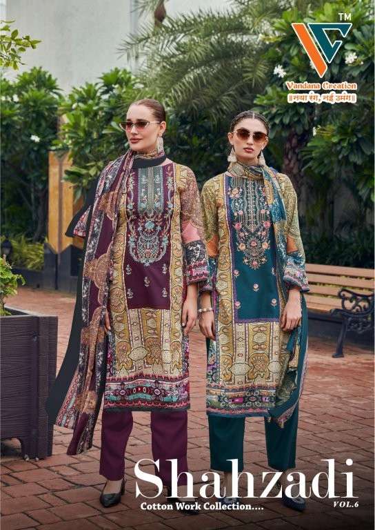 VANDANA CREATION SHAHZADI VOL-06 6001 TO 6002  SERIES PURE COTTON PRINTED PAKISTANI DRESSES-00201