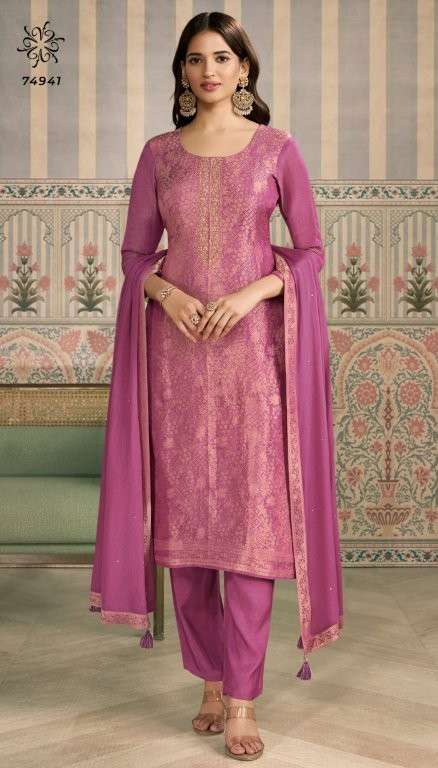 VINAY FASHION KULEESH SEREN 74941 TO 74944 SERIES PURE JACQUARD EMBROIDERY PRINTED DRESSES-00025