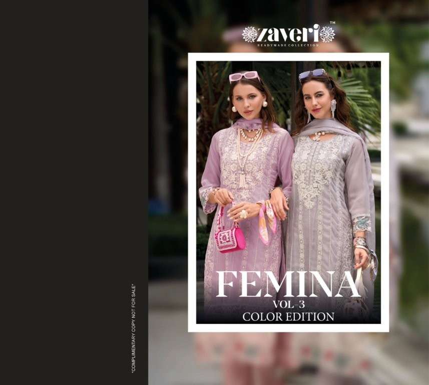 ZAVERI FEMINA VOL-3 1360 TO 1363 SERIES PURE SOFT ORGANZA EMBROIDERY PRINTED DRESSES-00289