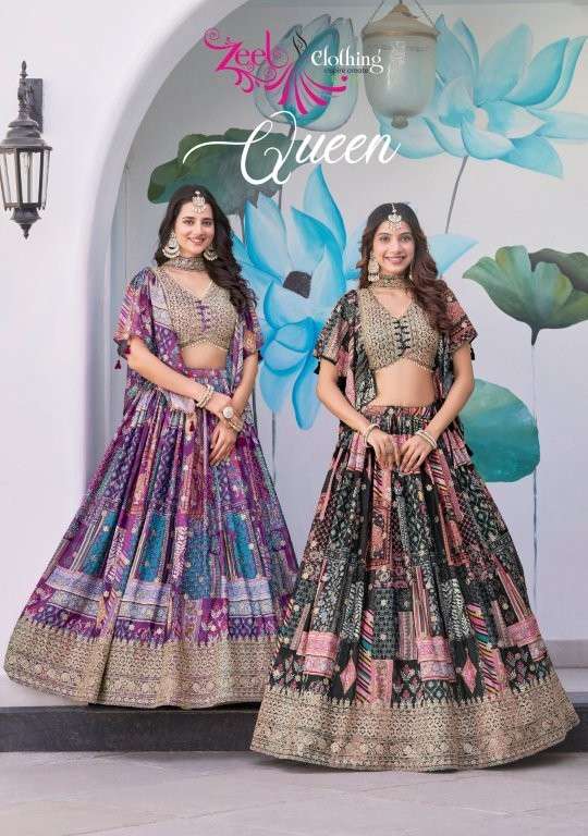 ZEEL CLOTHING QUEEN PURE CHINNON SILK EMBROIDERY PRINTED LEHENGAS-00139